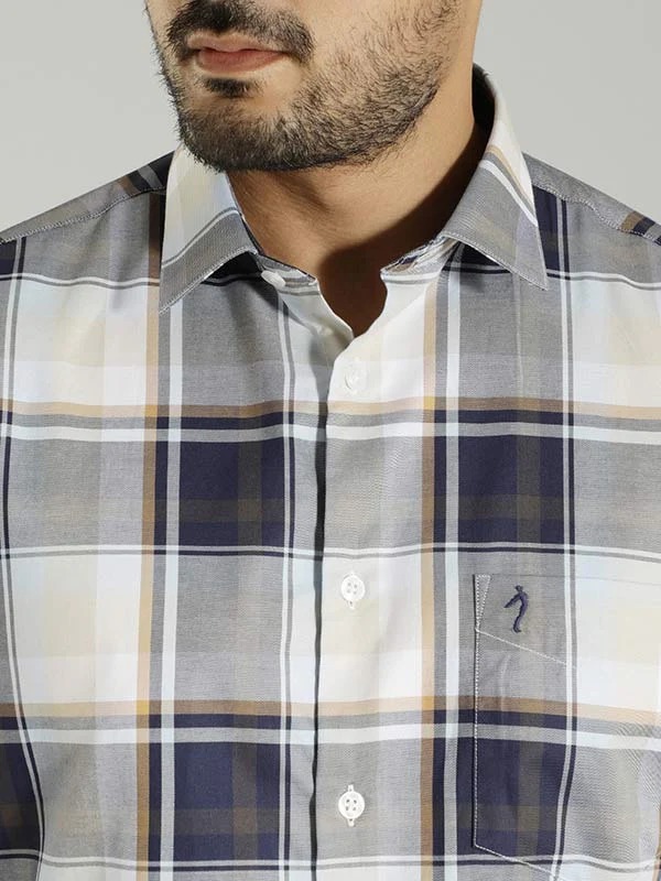 Indian Terrain Men's Slim Fit Half Sleeve Checkered Navy Shirt